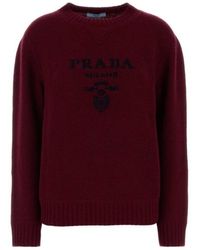 Prada - Logo-Detail Ribbed-Knit Sweater - Lyst