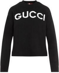 Gucci - Intarsia-Knit Logo Crewneck Sweater - Lyst