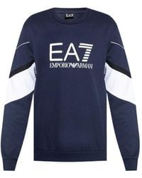 EA7 - Logo-Print Striped-Detail Sweatshirt - Lyst