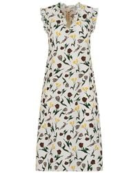 Marni - Cream Envers Satin Dress With Tulips And Hares Print - Lyst