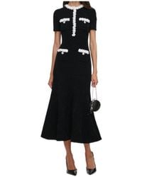 Self-Portrait - Floral-Appliqué Ribbed-Knit Midi Dress - Lyst