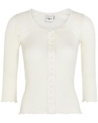 Chloé - Ribbed Lace-Trims Cotton And Silk-Blend Top - Lyst