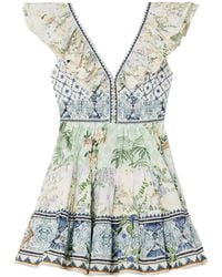 CAMILLA - Cutout Ruffled Printed Organic Cotton Mini Dress - Lyst