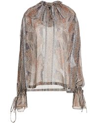 Saint Laurent - Printed Chiffon Long Sleeve Top - Lyst