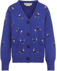Marni - Embroidered Floral Wool Cardigan Deep Neckline - Lyst