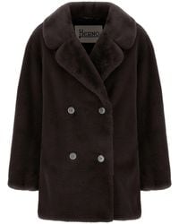Herno - Double-Breasted Faux Fur Coat - Lyst