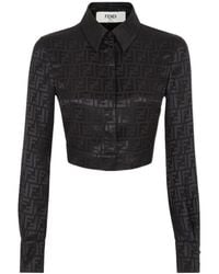 Fendi - All-Over Logo-Embellished Crop Shirt - Lyst