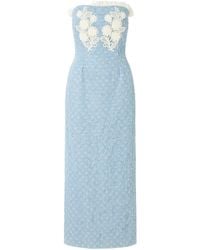 Rodarte - Appliquéd Sequin-Embellished Lace-Trimmed Denim Midi Dress - Lyst