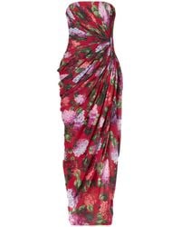 Carolina Herrera - Hydrangea-Print Draped Chiffon Gown - Lyst