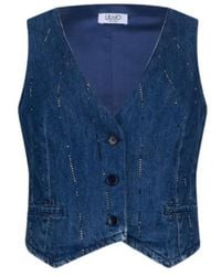 Liu Jo - Rhinestone Button Denim Vest - Lyst