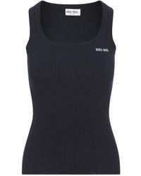 Miu Miu - Logo-Embroidered Ribbed-Knit Tank Top - Lyst