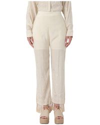 Semicouture - Floral-Embroidered Straight Trousers - Lyst