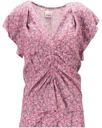 Isabel Marant - Lonea Draped Floral Satin Jacquard Top - Lyst