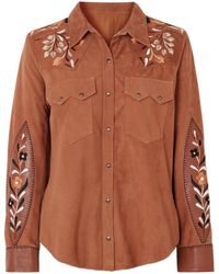 Fortela - Embroidered Leather-Trimmed Shirt - Lyst