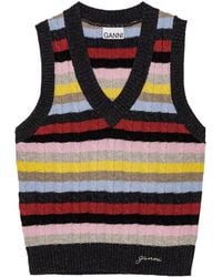 Ganni - Striped V-Neck Knitted Vest - Lyst