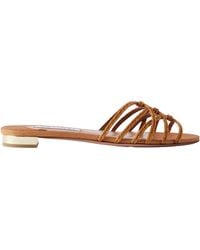 Aquazzura - Luna Raffia-Trimmed Cord Slides - Lyst