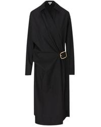 Loewe - Buckle Detailed Gathered Midi Dress - Lyst