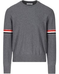 Thom Browne - Rwb-Stripe Long-Sleeved Crewneck Jumper - Lyst
