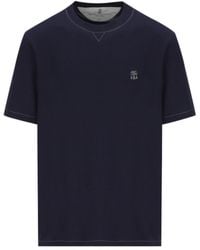 Brunello Cucinelli - Logo Embroidered Crewneck T-Shirt - Lyst