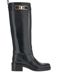 Ferragamo - Ferragamo Gancini Round-Toe Knee Boots - Lyst