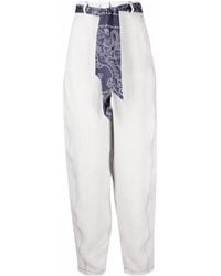 Emporio Armani - Logo Headscarf With Belt High-Waisted Linen Casual Pants - Lyst