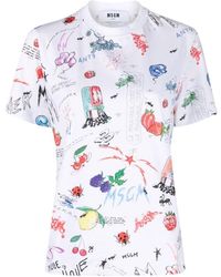 MSGM - Illustration-Print Cotton T-Shirt - Lyst