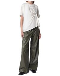 MM6 by Maison Margiela - Ecru Draped T-Shirt With Logo Patch - Lyst