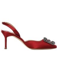 Manolo Blahnik - Hangisli Buckled Slingback Satin Pumps - Lyst