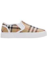 Burberry - Check Cotton Slip-On Sneakers - Lyst