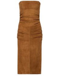 Stouls - Salma Ruched Suede Midi Dress - Lyst