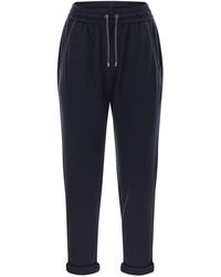 Brunello Cucinelli - Cotton And Silk Interlock Trousers With Shiny Pocket Detail - Lyst