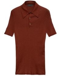 Prada - Ribbed Knit Cotton Polo Shirt - Lyst