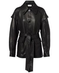Nour Hammour - Perrin Belted Leather Jacket - Lyst