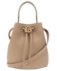 Burberry - Logo Plaque Drawstring Bucket Bag - Lyst