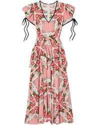 Rodarte - Ruffled Printed Silk Crepe De Chine Midi Dress - Lyst