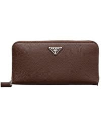 Prada - Logo Plaque Zip-Around Wallet - Lyst