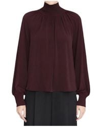 Vince - Ribbed-Trim Long-Sleeve High-Neck Top - Lyst