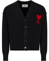 Ami Paris - Ami De Coeur Logo Intarsia-Knit Buttoned Cardigan - Lyst