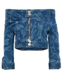 DSquared² - X Vaquera Offer-Shoulder Cropped Denim Jacket - Lyst