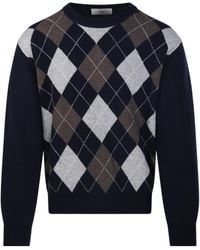 DUNST - Argyle Crew Neck Knitted Sweater - Lyst