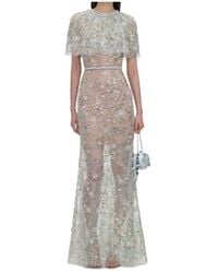 Self-Portrait - Sequin-Embellished Cape-Sleeve Maxi Dress - Lyst