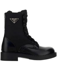 Prada Panelled Pouch-attached Combat Boots in Red for Men | Lyst