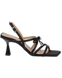 Ganni - Square-Toe Sandals With Rhinestone Bows - Lyst