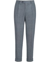 Brunello Cucinelli - Comfort Wool And Cashmere Prince Of Wales Flannel Trousers With Pleat - Lyst