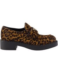 Prada - Chocolate Printed Leather Loafers - Lyst