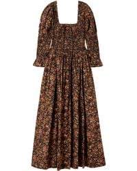 Doen - Bijou Shirred Floral-Print Organic Cotton-Voile Midi Dress - Lyst