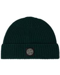 Stone Island - Ribbed Knit Beanie With Compass Logo Patch - Lyst