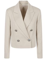 Brunello Cucinelli - Double Breasted Cropped Blazer - Lyst