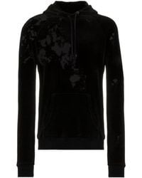 Saint Laurent - Distressed Effect Drawstring Velvet Hoodie - Lyst