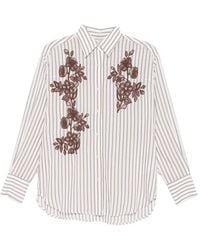 ERMANNO FIRENZE - Floral-Embroidered Striped Shirt - Lyst